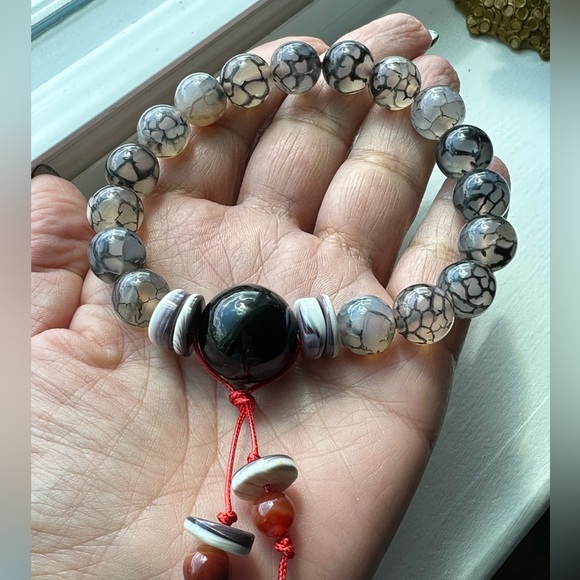 DRAGONS VEINS + ONYX NATURAL STONES BRACELET size 7.5” - Picture 10 of 13